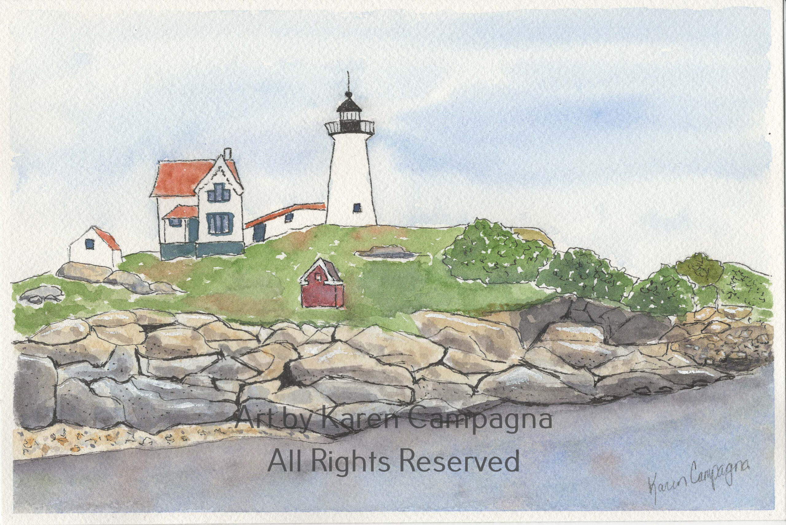 Nubble Light House Ink and Wash Beginner Watercolor Class